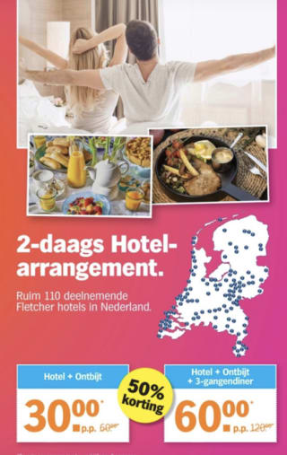 Fletcher overnachting + ontbijt voor 2 personen voor 60 euro