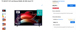 TV LED 55" Hisense 55A6K, 4K UHD, Smart TV por 75,99€