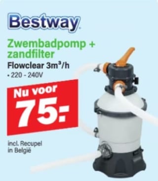 Bestway zwembandpomp + zandfilter 3.028 Liter/u voor €75 bij Cranenbroek