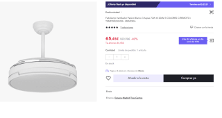 Ventilador Dc Papiro 72W de 3 Aspas Desp.107D 6120Lm 3000K,4000K,6500K Regulable Intensidad+ Remoto+ Memoria+ Temporizador por 43.9€