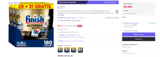 180 Pastillas Finish Powerball Ultimate Plus All In 1 por 30,40€ y 240 pastillas por 38,97€