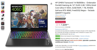 HP OMEN Transcend 14-fb0008ns Intel Core Ultra 9 185H, 32GB RAM, 1 TB, NVIDIA GeForce RTX 4060, FreeDOS por 1.649,99€