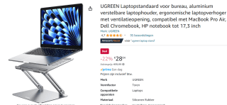 UGREEN ergonomische Laptopstandaard voor €28,04 bij Amazon NL