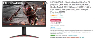 LG UltraGear 32GN650B-AEU - Monitor gaming de 32" QHD (2560x1440, Negro por 229€