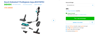 Bosch Draadloze steelstofzuiger Unlimited 7 ProHygienic Aqua voor €319 na cashback bij Coolblue