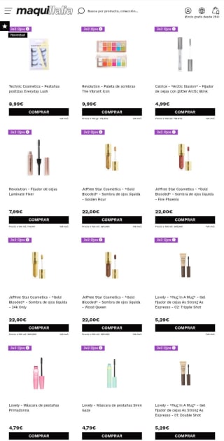 3×2 en la sección de Ojos en Maquillalia.