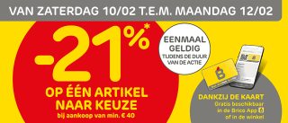 21% korting op een artikel naar keuze bij Brico