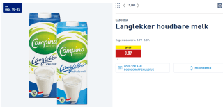 CAMPINA Langlekker houdbare melk voor €0,89 bij de Aldi