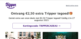 2,50 euro korting op alles bij Tripper