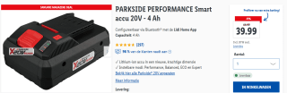 PARKSIDE PERFORMANCE Smart accu 20V - 4 Ah voor €39,99 in de Lidl Webshop