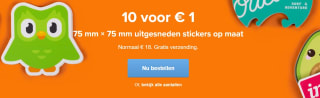 10 stuks uitgesneden stickers (75mm × 75mm) op maat voor €1 bij Stickermule