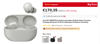 Sony WF-1000XM5 Bluetooth in-ear headset voor €170,35 bij Aliexpress