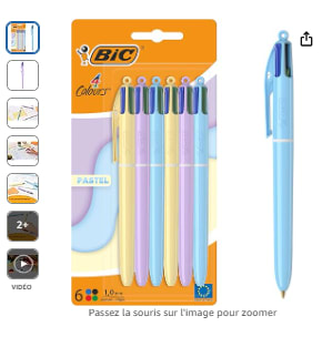 BIC 4 Couleurs Pastel - Stylos-Bille Pointe à 17,75€