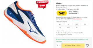 Zapatillas de Hombre Mizuno Wave Flash CC Clay Court por 49.49€