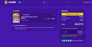 Tarjeta Nintendo Eshop 75€ para Europa por solo 62,37€ con Eneba