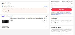 Samsung Microondas con Grill 23L 800W Plata MG23K3513AS/E1 por 85,03€