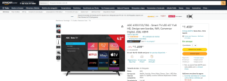 Smart TV da AOC de 43 polegadas Full HD - R$ 1.499,99