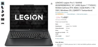 Lenovo Legion Pro 5 16ARX8 (82WM00BEMH) 16" laptop voor €1499 bij Amazon