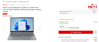 Portátil - Lenovo IdeaPad Slim 3 15IAH8, 15.6" FullHD, Intel® Core™ i5-12450H, 16GB RAM, 512GB SSD, UHD Graphics, Windows 11 Home por 536.36€