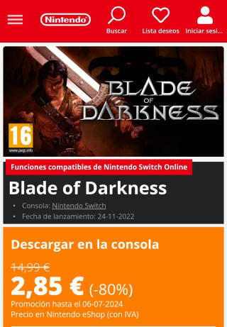Blade of Darkness Nintendo Switch por 2,85€.