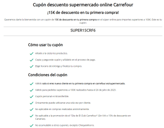 15€ descuento en tu compra Supermercado Carrefour Online