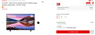 TV LED 55" Xiaomi TV P1E, UHD 4K, Smart TV, HDR10 por 309€ (newsletter 299€)