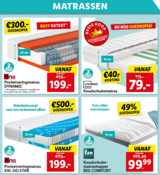 Korting bij Lidl op Matrassen en toppers