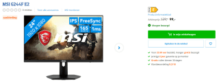 MSI G244F - Full HD Gaming Monitor - 170hz - 24 inch voor €99 bij Coolblue
