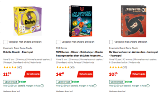 2e halve prijs op reis spellen bij Bol