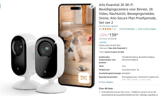 Arlo Essential 2K Indoor Camera voor €139,99 bij Amazon
