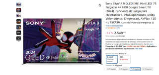 Sony BRAVIA 9 QLED (XR l Mini LED) 75 Pulgadas 4K HDR Google Smart TV, IMAX optimizado, Dolby Vision Atmos por 2.549,15€