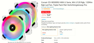 Corsair CO-9050092-WW Ll Serie, Wit Ll120 Rgb, 120Mm Rgb Led Fan, Triple Pack Met Verlichtingsknoop voor €64,90 bij Amazon