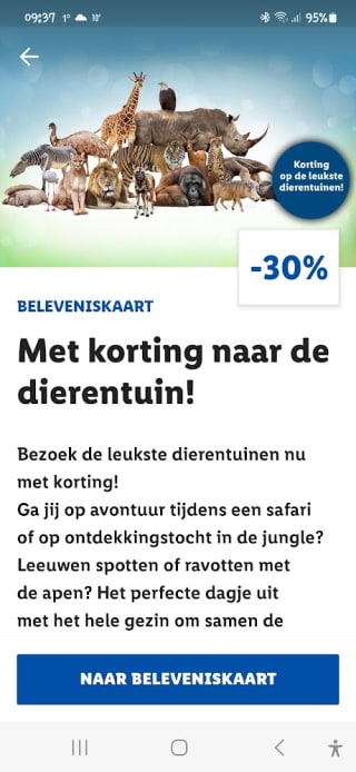 Met 30% korting naar diversen dierentuinen via de Lidl app