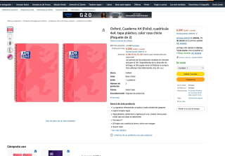 2 Cuadernos Oxford A4 (Folio) cuadrícula 4x4 tapa plástico color rosa chicle por 6€√