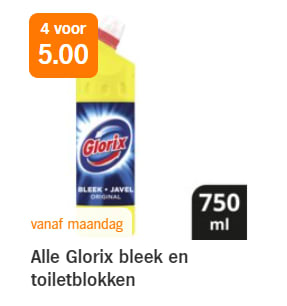 Alle Glorix bleek en toiletblokken 4 voor €5 bij de AH