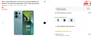 Xiaomi Redmi Note 13 Pro 5G de 8GB/256GB por 194,65€