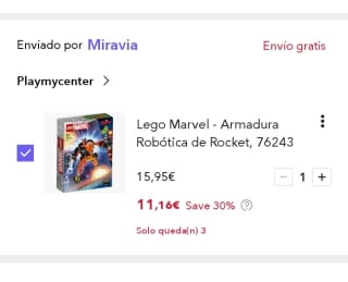 LEGO 76243 Marvel Armadura Robótica de Rocket por 11,49€.