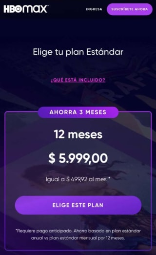 Plan Anual de HBO por $398 con VPN