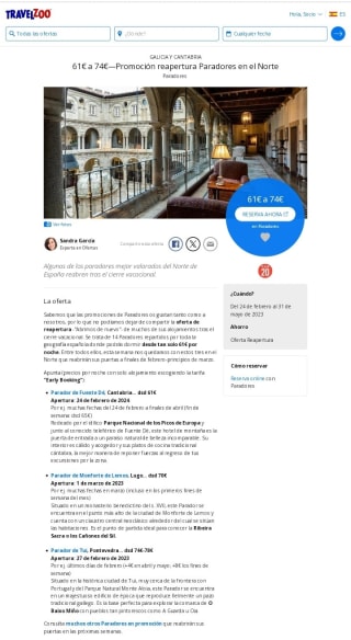 De 61€ a 74€ Paradores del Norte.