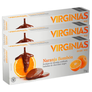 VIRGINIAS Pack x3 Rodajas de Naranja confitada bañadas en chocolate negro 75 g/caja por 3,99€