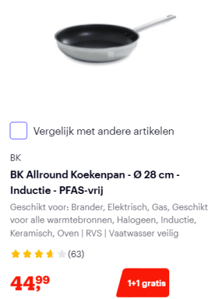 1+1 gratis op pannen bij Bol.com