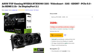 ASUS TUF Gaming GeForce RTX 5090 32GB GDDR7 OC Edition voor €3.199 bij Bol