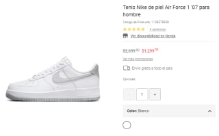 Tenis Nike de Piel Air Force 1 '07 por $1,300 en Liverpool