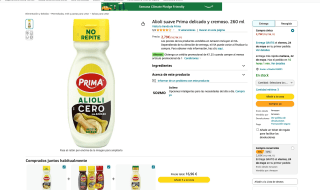 Alioli suave Prima delicado y cremoso 260 ml a solo 2,51€
