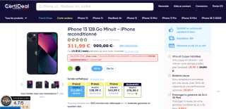Smartphone Apple iPhone 13 - 128 Go, Reconditionné (Premium) à 311,99€