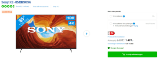 Sony KE-85XH9096 85" 100hz televisie voor €1499 bij Coolblue
