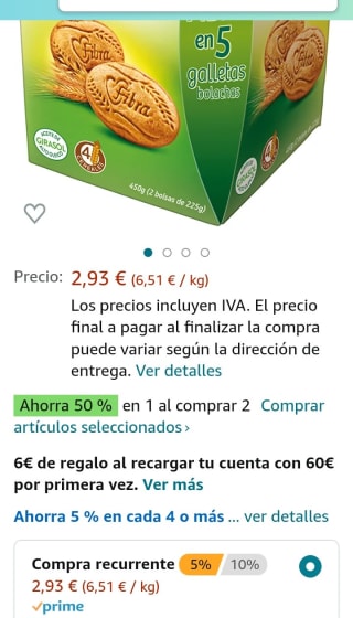 Gullón Galleta Fibra sin Azúcar, 450g por 2€.