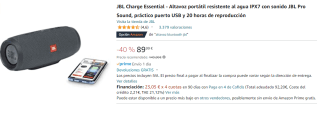 JBL Charge Essential - Altavoz portátil resistente al agua IPX7 con sonido JBL Pro Sound por 89,99