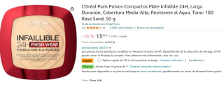 3 L'Oréal Paris Polvos Compactos Mate Infalible 24H, Larga Duración, Cobertura Media-Alta, Resistente al Agua, Tono: 180 Rose Sand, 50 g por 24.85€