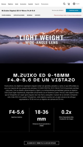 Objetivo M.Zuiko 9‑18mm por 369€